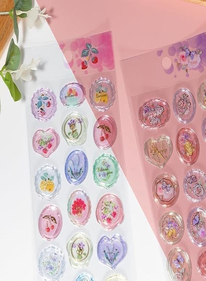 NVF مجموعة ملصقات شفافة بتأثير الراتنج الزهري | ملصقات زهور جمالية للمذكرات وسجلات القصاصات والأعمال اليدوية - Image 1